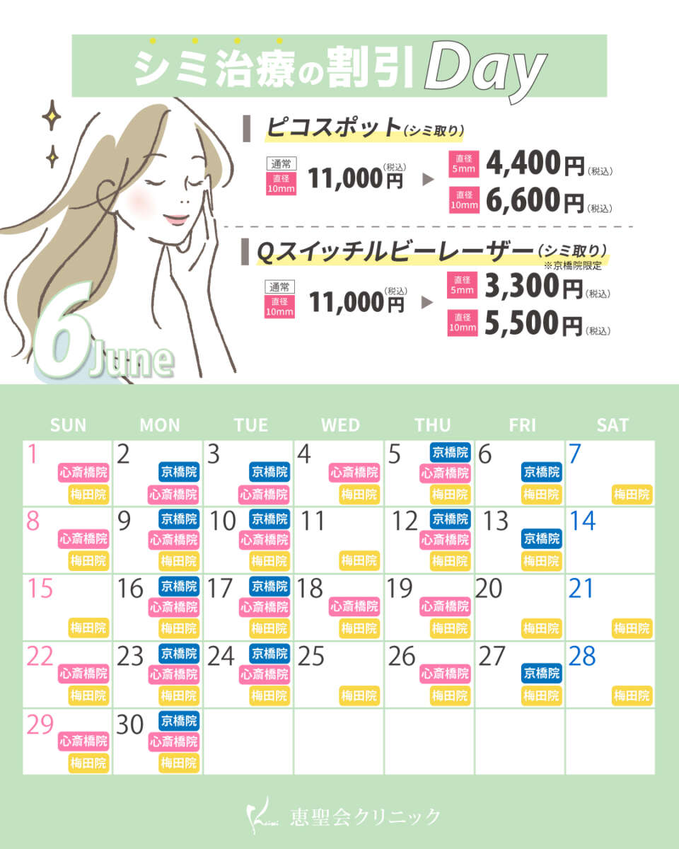 6月シミ治療の割引Dayの対象日