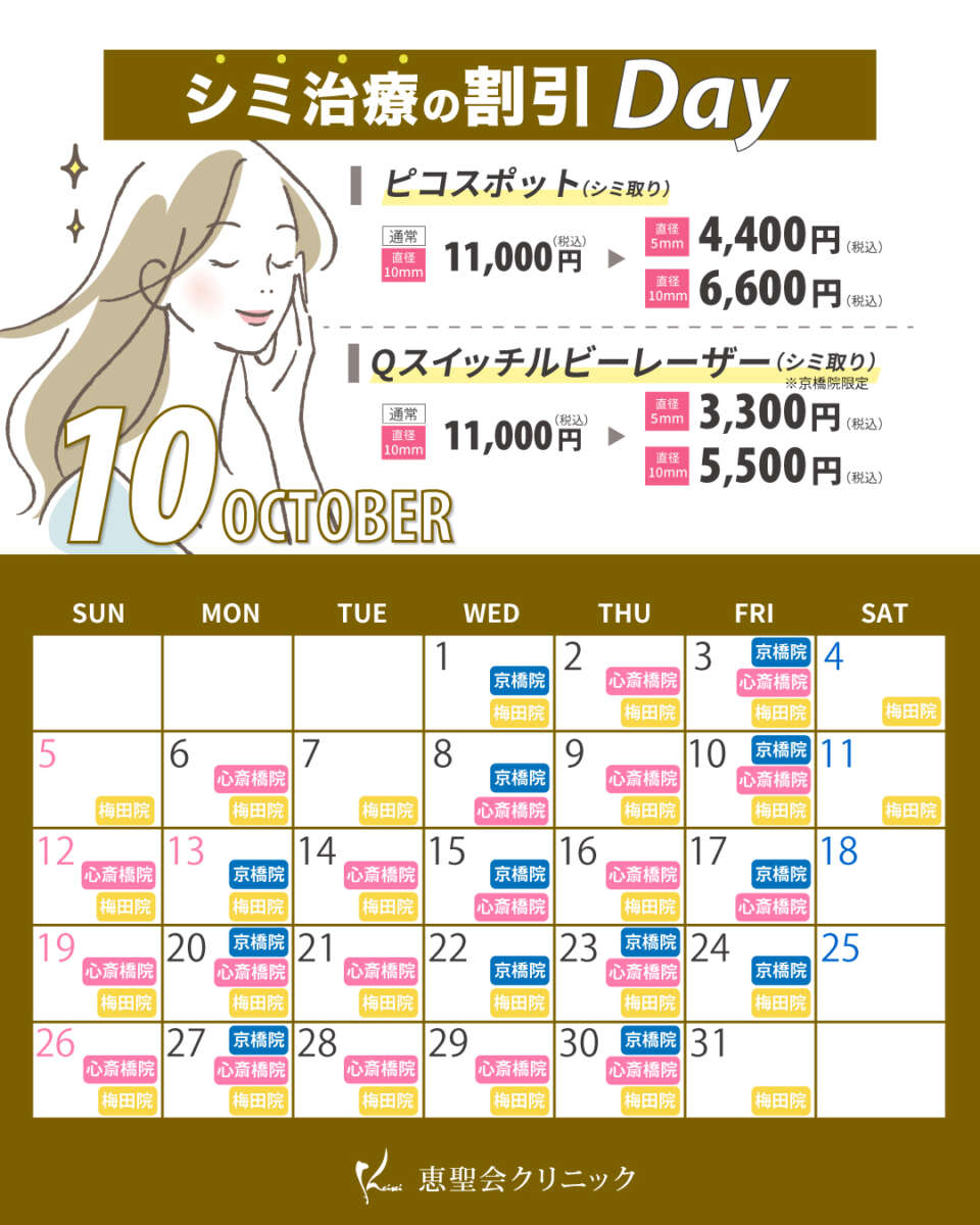 10月シミ治療の割引Dayの対象日