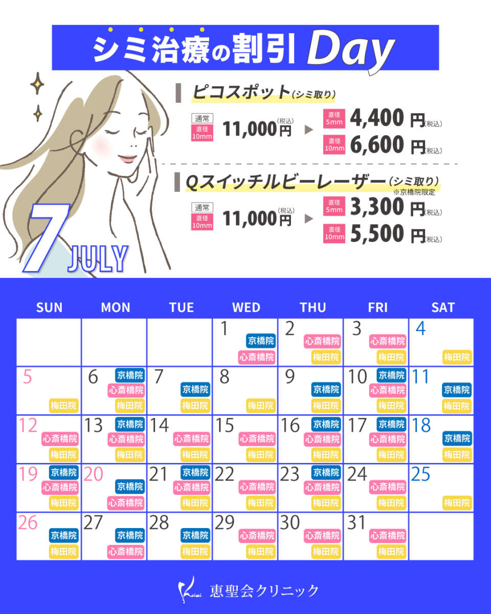 7月シミ治療の割引Dayの対象日