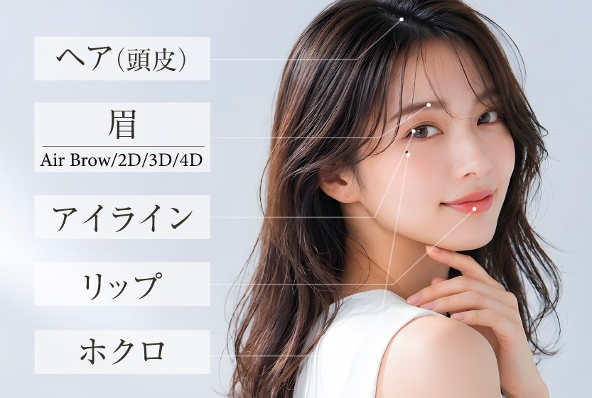 メディカルアートメイク 眉 アイライン ホクロ リップ　ヘア（頭皮）