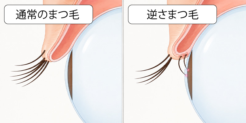 逆さまつげでまつ毛が眼球に触れる状態のイメージ