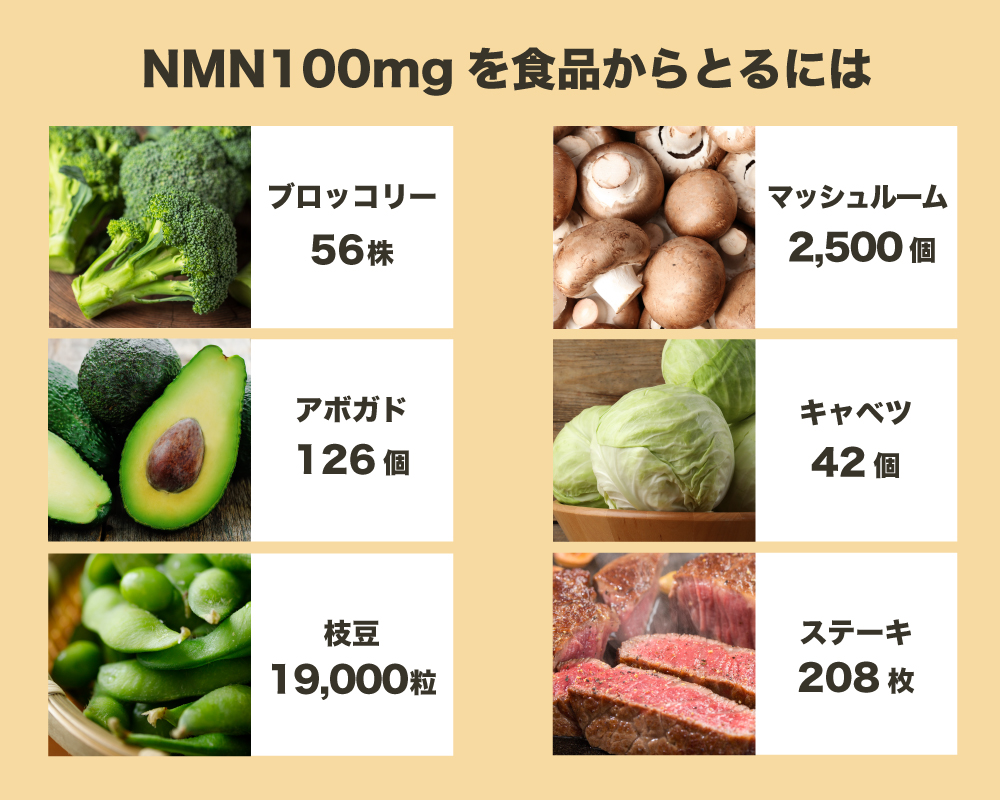 NMN100mgを食品から摂取するために必要な量