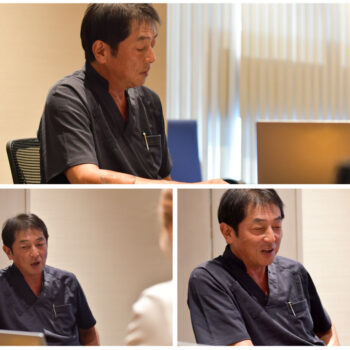アラガン社の取材を受ける鬼頭理事長